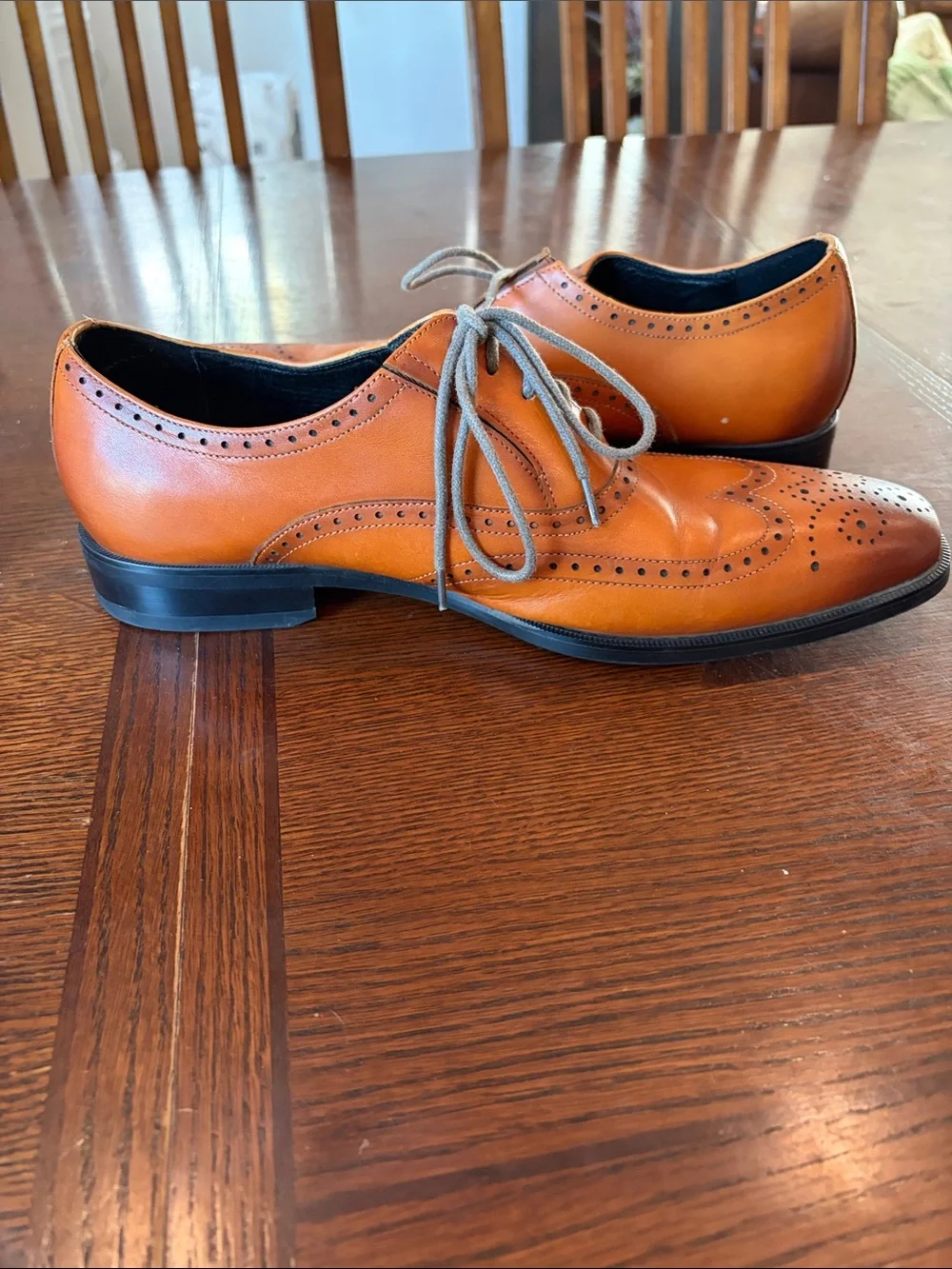 Men's Wingtip Brogue Derby Shoes in Cognac Leather